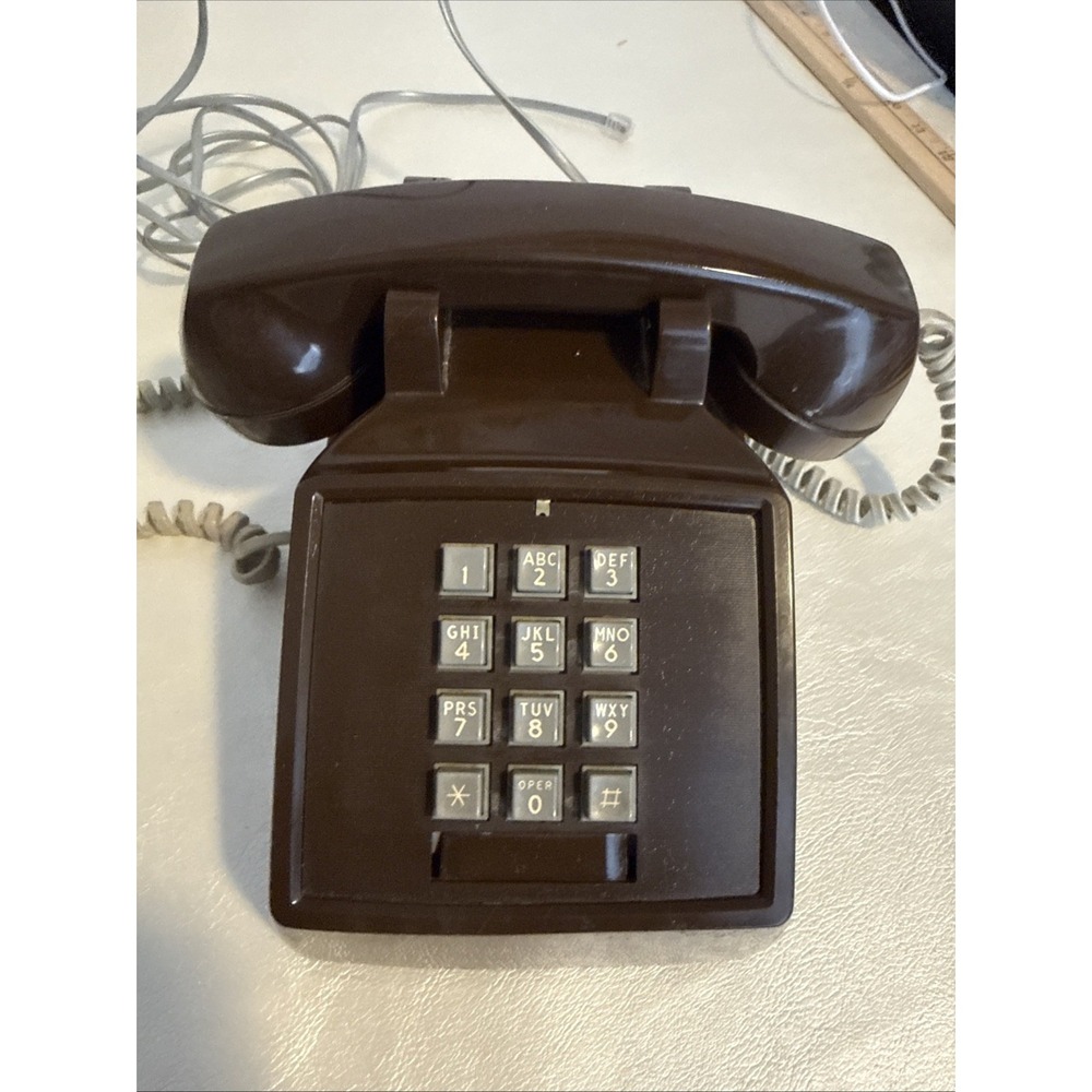 Vintage CHOCOLATE BROWN Push Button Touch Tone Desk Table Phone